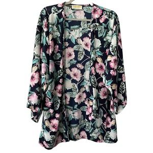 Let Them‎ Eat Cake Navy Blue Floral Sheer Cardigan Size Large